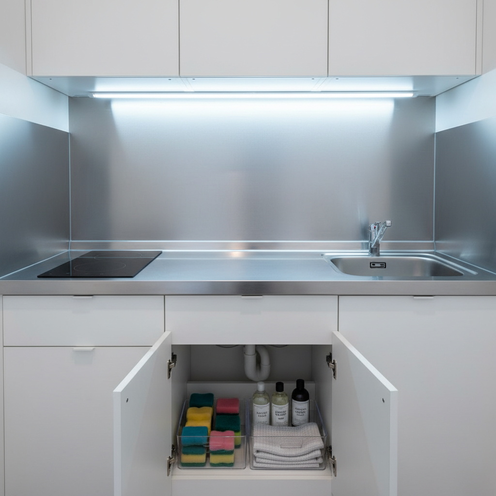 ホテル水準でピカピカに清掃された民泊のキッチン