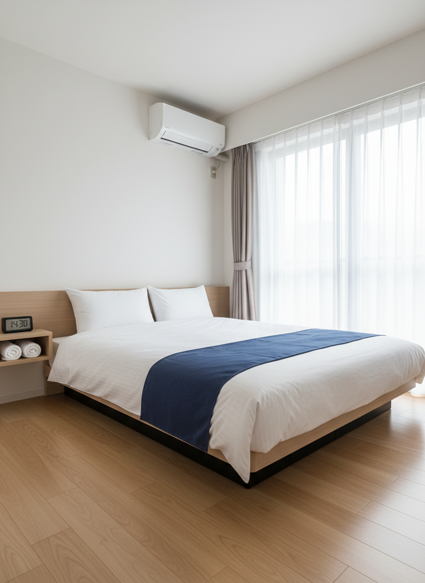 ホテル水準で整えられた民泊の寝室